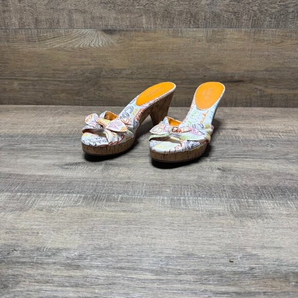 Coach Karen Graffiti Print Poppy Pop Cork Heel Slide Sandals Women's Size 8 - Picture 1 of 7